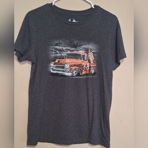 Realtree Dark Gray Tee Old America Chevy Deer Skull Flag Country Western